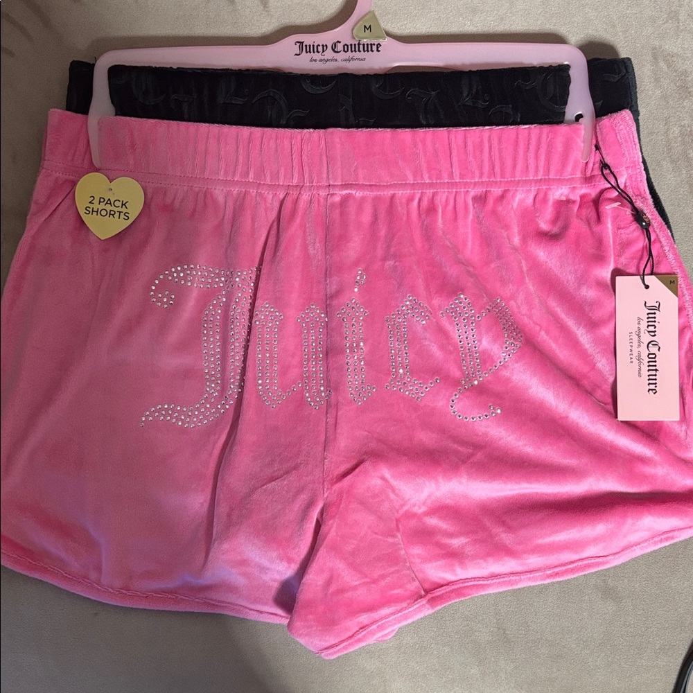 Juicy Couture 2 Pack Sleepwear Shorts Logo Soft Velour Pink & Black Size Medium